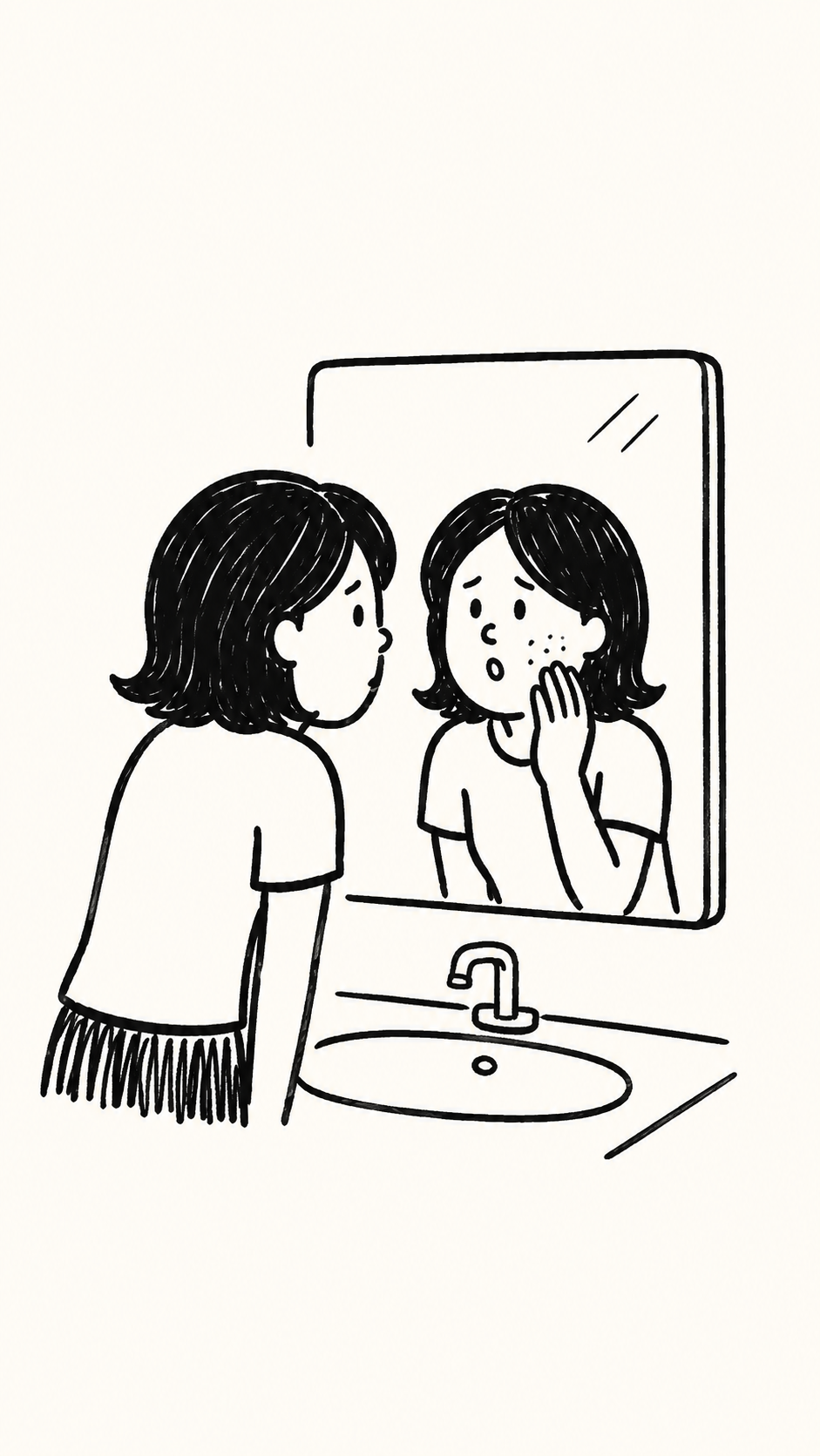 거울 앞 여드름흉터 고민